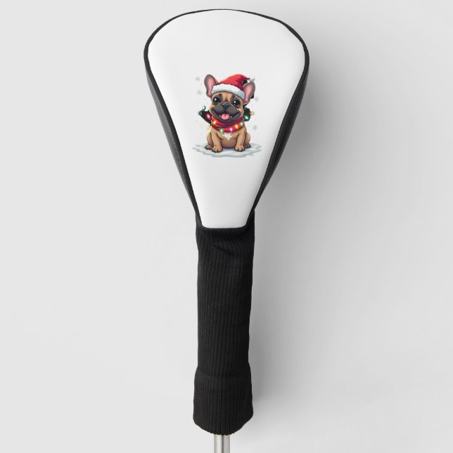 Funny French Bulldogs Christmas Santa Hat Lights S Golf Headcover (Vorderseite)