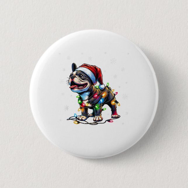 Funny French Bulldogs Christmas Weihnachtsmannmütz Button (Vorderseite)