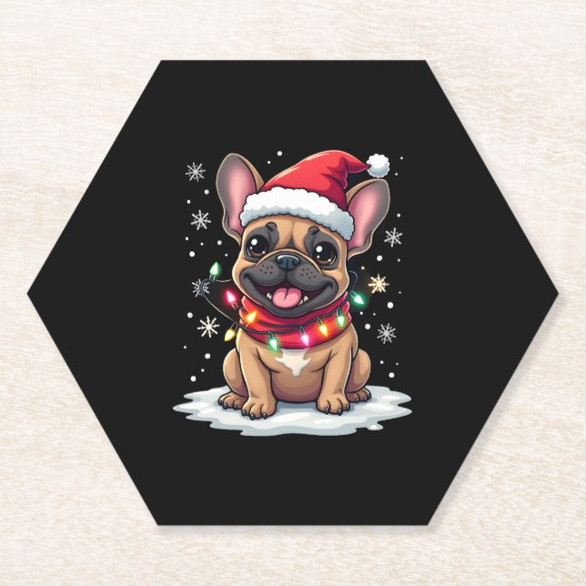 Funny French Bulldogs Christmas Weihnachtsmannmütz Untersetzer (Vorderseite)