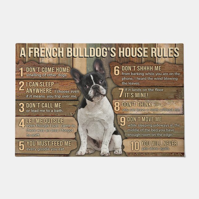 Funny French Bulldogs Welcome Doormat, Bulldog Mat Fußmatte (Vorderseite)