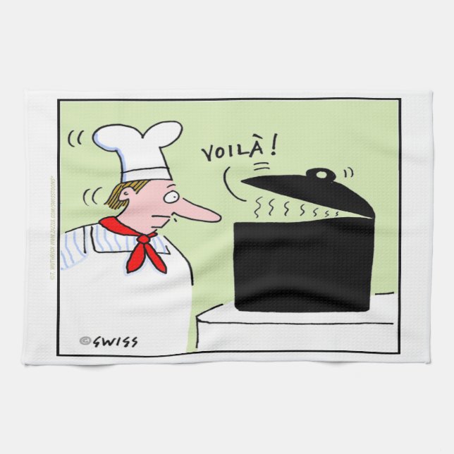 Funny French Koch Gourmet Cartoon Küchentuch (Horizontal)