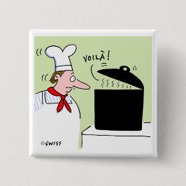Funny French Koch mit Kettle am Cartoon Stove Button