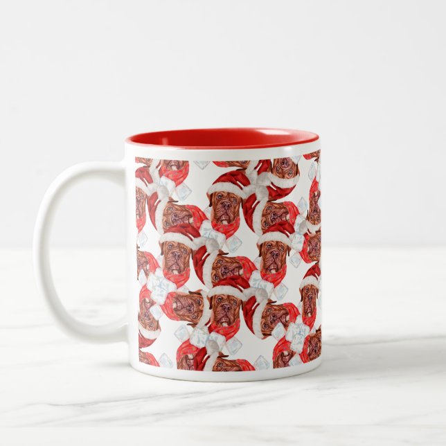 Funny French Mastiff Weihnachtsmuster Zweifarbige Tasse (Links)
