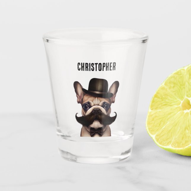 Funny Frenchie Barkeep Custom Schnapsglas (Vorderseite)