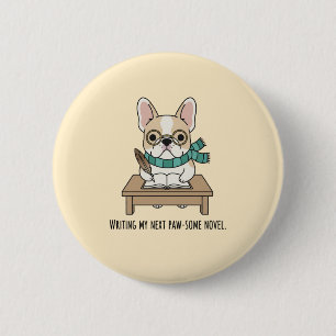 Funny Frenchie Glasses Character Illustration Button
