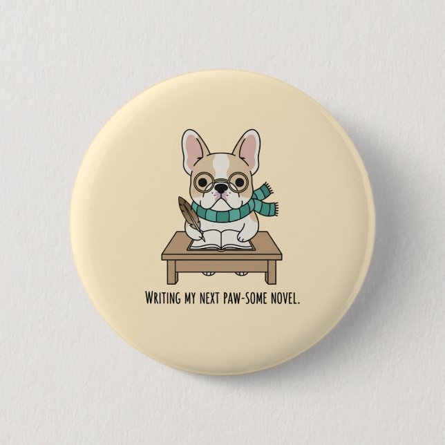 Funny Frenchie Glasses Character Illustration Button (Vorderseite)