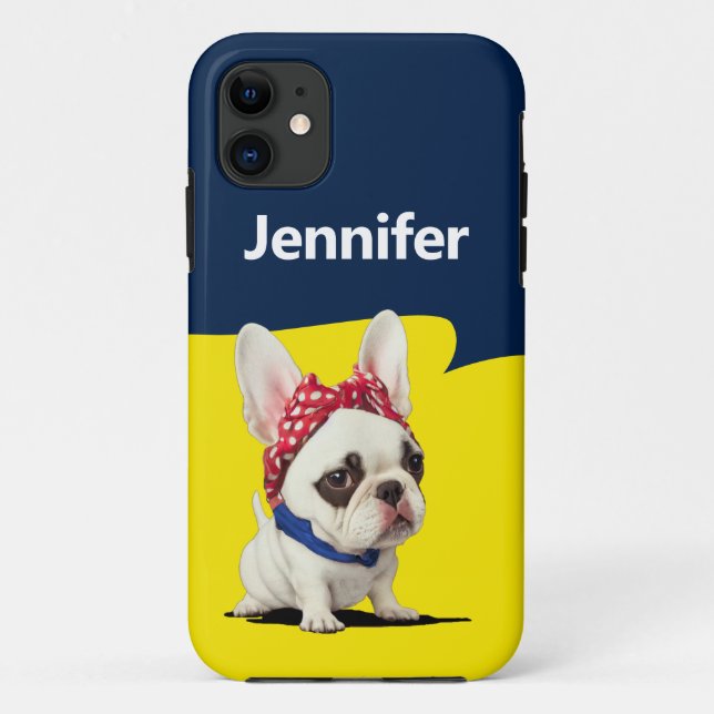 Funny Frenchie Rosie The Riveter Parody Case-Mate iPhone Hülle (Rückseite)