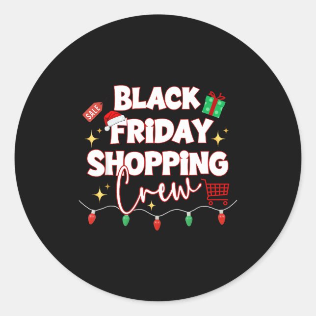 Funny Friday Shopng Crew Christmas Black Shopng Fa Runder Aufkleber (Vorderseite)