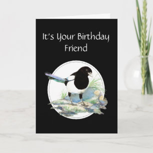Funny, Friend Birthday, Magpie Watercolor Bird Karte