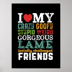 Funny Friendship Zitat I Liebe My Crazy Friends Poster