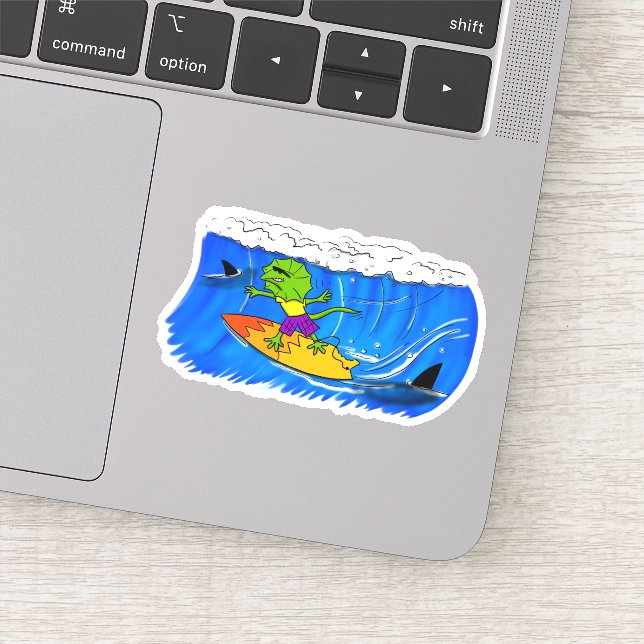 Funny Frill Halsleder Surfing Cartoon Aufkleber (Detail)