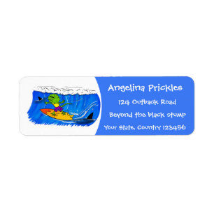 Funny frilled Halslizard Surfing Cartoon