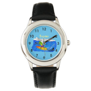Funny frilled Halslizard Surfing Cartoon Armbanduhr