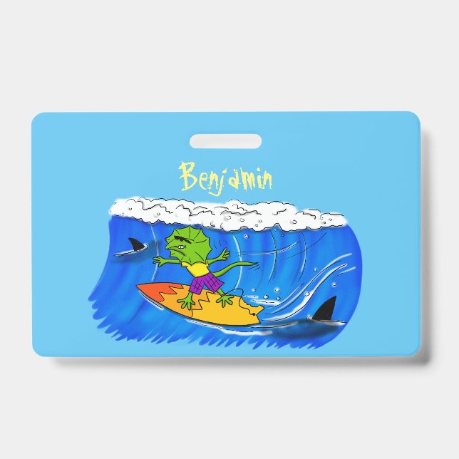 Funny frilled Halslizard Surfing Cartoon Ausweis (Vorderseite)