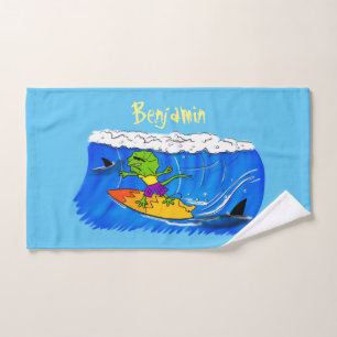 Funny frilled Halslizard Surfing Cartoon Badhandtuch Set