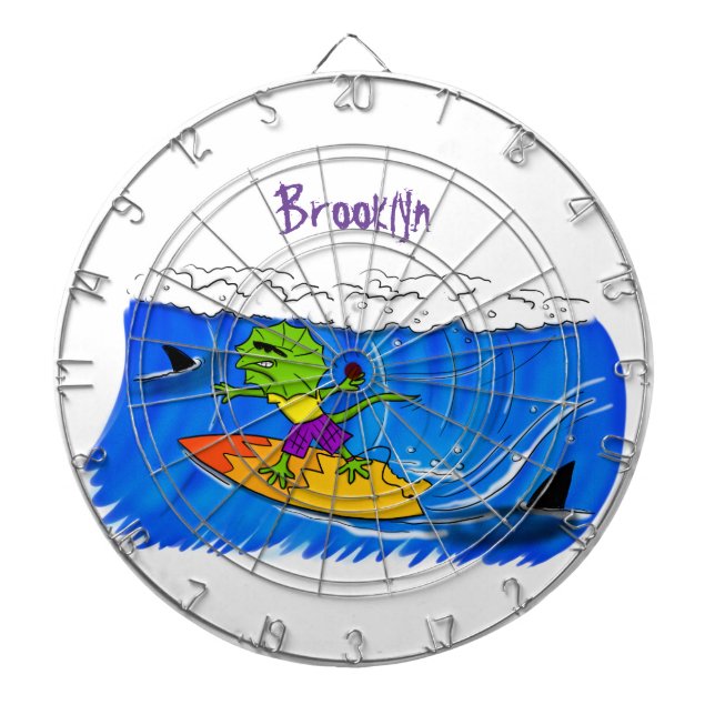 Funny frilled Halslizard Surfing Cartoon Dartscheibe (vorne)