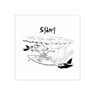 Funny frilled Halslizard Surfing Cartoon Gummistempel