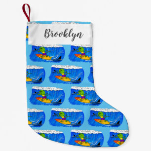 Funny frilled Halslizard Surfing Cartoon Kleiner Weihnachtsstrumpf