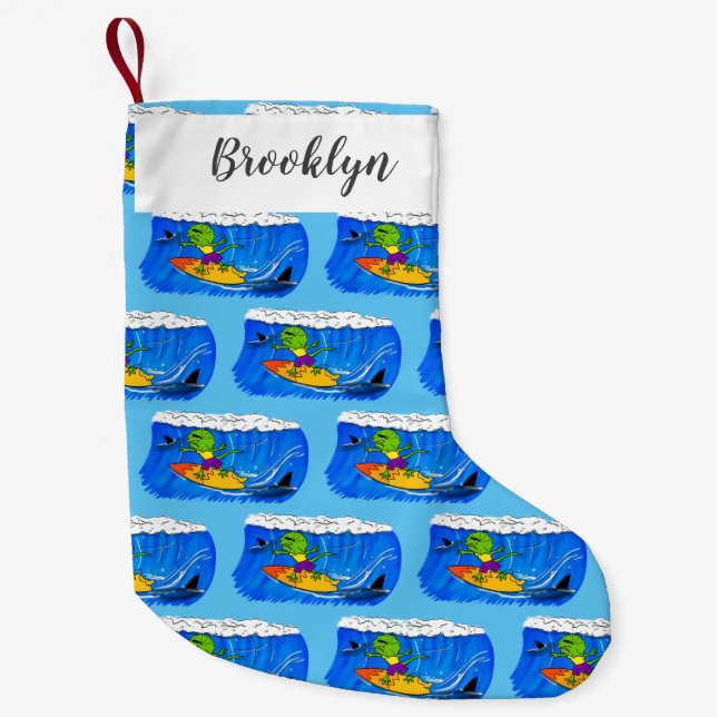 Funny frilled Halslizard Surfing Cartoon Kleiner Weihnachtsstrumpf (Vorderseite)