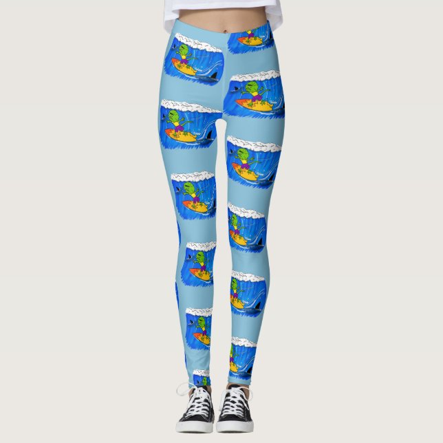 Funny frilled Halslizard Surfing Cartoon Leggings (Vorderseite)