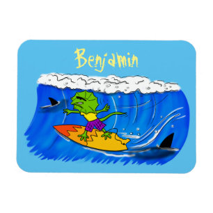 Funny frilled Halslizard Surfing Cartoon Magnet