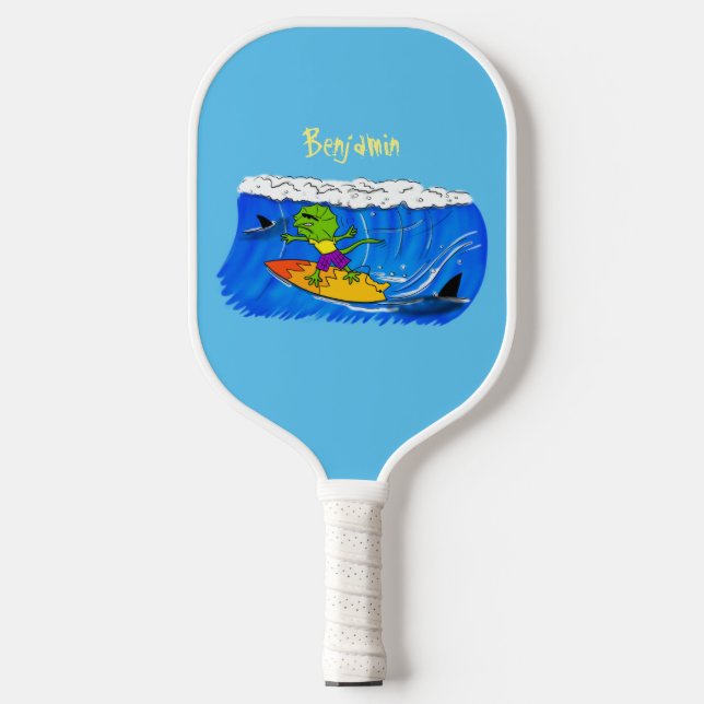 Funny frilled Halslizard Surfing Cartoon Pickleball Schläger (Vorderseite)