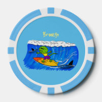 Funny frilled Halslizard Surfing Cartoon