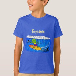 Funny frilled Halslizard Surfing Cartoon T-Shirt