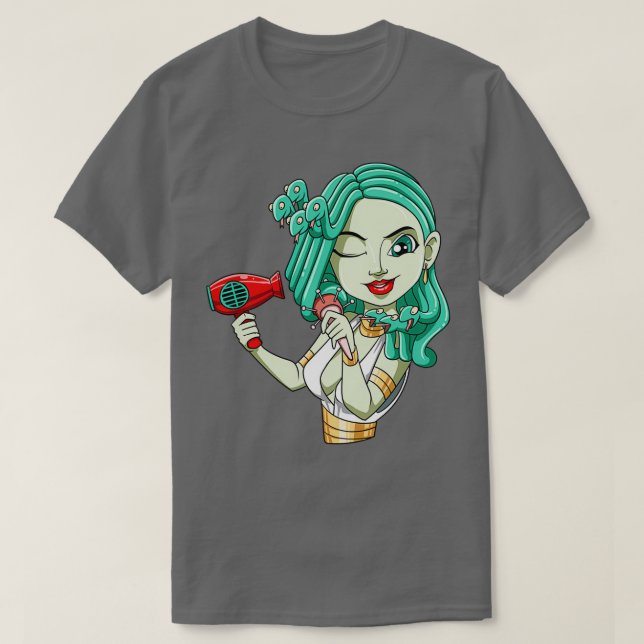 Funny Friseur Mythologie Fön Curles T-Shirt (Design vorne)