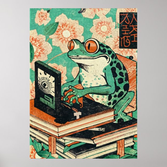 Funny Frog auf Laptop | Einzigartiger Tierübergang Poster (Vorne)