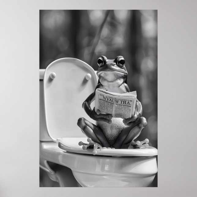 Funny Frog Bathroom Print, Reading Newspaper on Poster (Vorne)