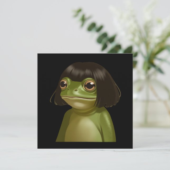 Funny Frog Bob Haircut Meme Frogs Animal Lovers Einladung (Stehend Vorderseite)