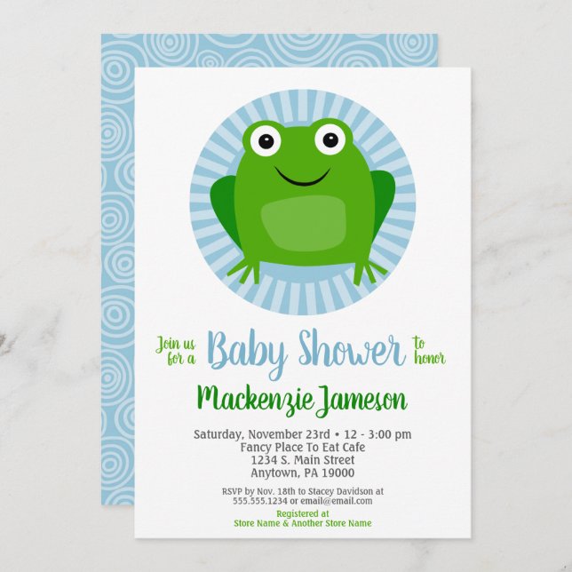 Funny Frog Boys Baby Shower Einladung (Vorne/Hinten)