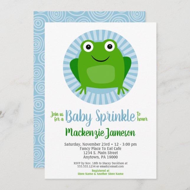 Funny Frog Boys Baby Sprinkle Einladung (Vorne/Hinten)