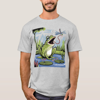 Funny Frog Catching Dragonfly Art T-Shirt