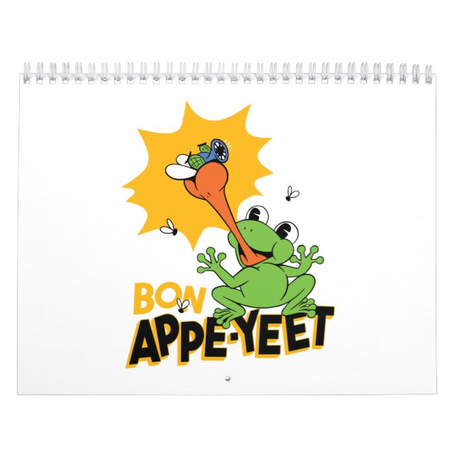 Funny Frog Catching Fly Cartoon Classic Round  Kalender (Titelbild)