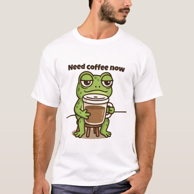 Funny Frog Coffee Meme Cartoon T-shirt (Vorderseite)