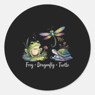 Funny Frog Dragonfly Turtle Runder Aufkleber