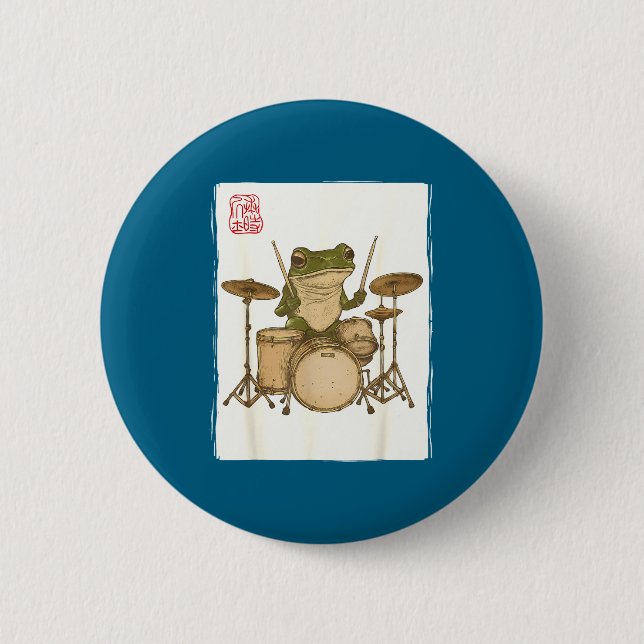 Funny Frog Drum Rock Music Kawaii Japanese  Button (Vorderseite)