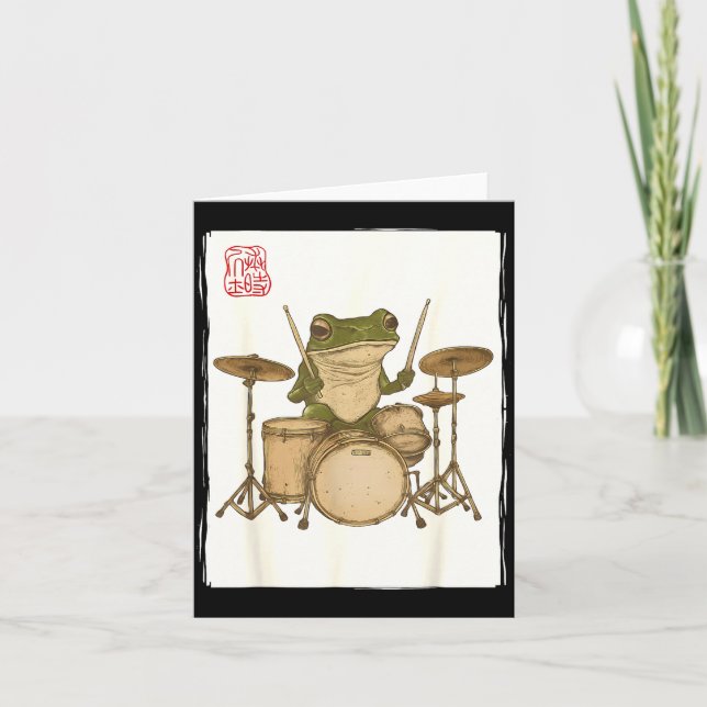 Funny Frog Drum Rock Music Kawaii Japanese  Karte (Vorderseite)