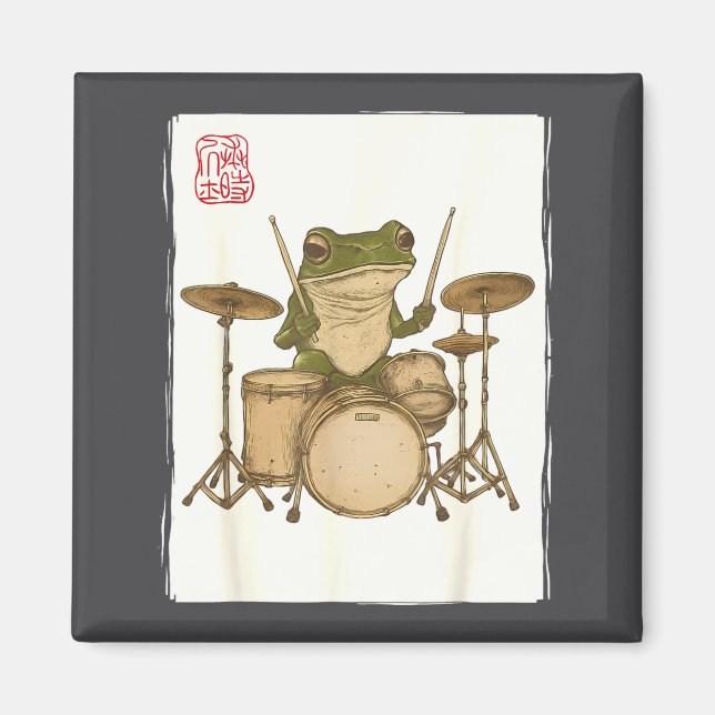 Funny Frog Drum Rock Music Kawaii Japanese  Magnet (Vorne)