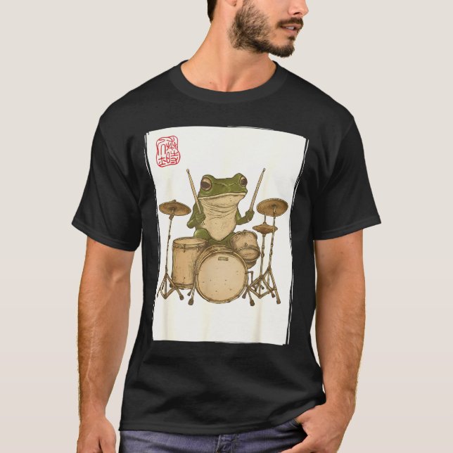 Funny Frog Drum Rock Music Kawaii Japanese  T-Shirt (Vorderseite)