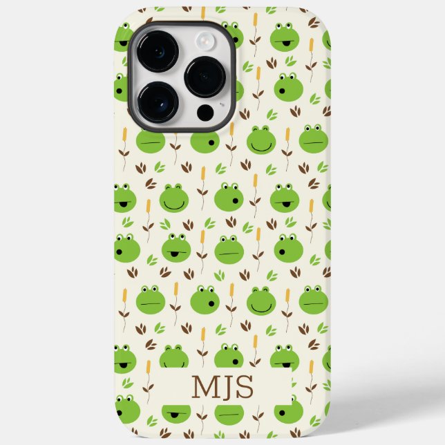 Funny Frog Faces Muster Monogram Case-Mate iPhone Hülle (Rückseite)