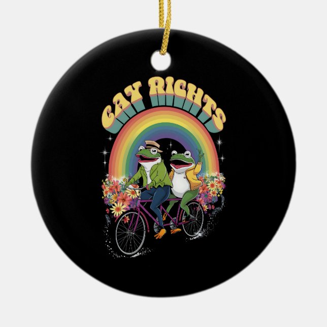 Funny Frog Gay Rights LGBT Rainbow Prith Monat Keramik Ornament (Vorne)