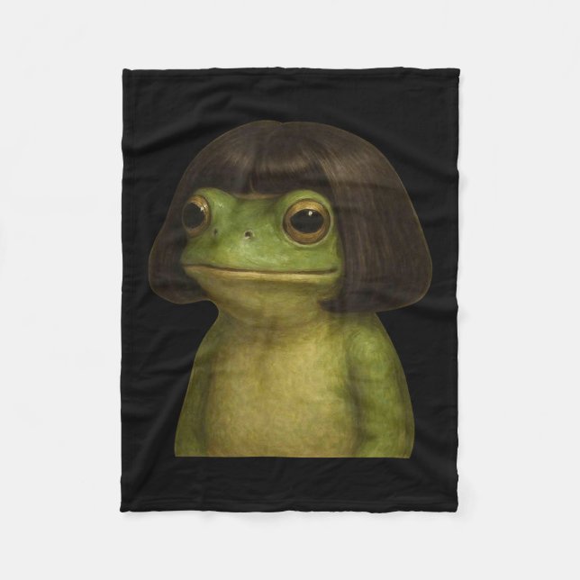 Funny Frog Girl Bob Hair Meme Art Fleecedecke (Vorderseite)