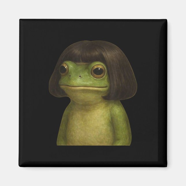 Funny Frog Girl Bob Hair Meme Art Magnet (Vorne)