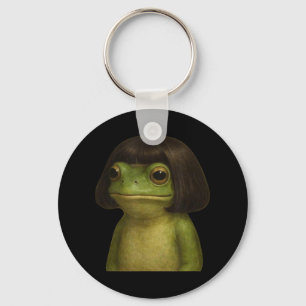 Funny Frog Girl Bob Hair Meme Art Schlüsselanhänger