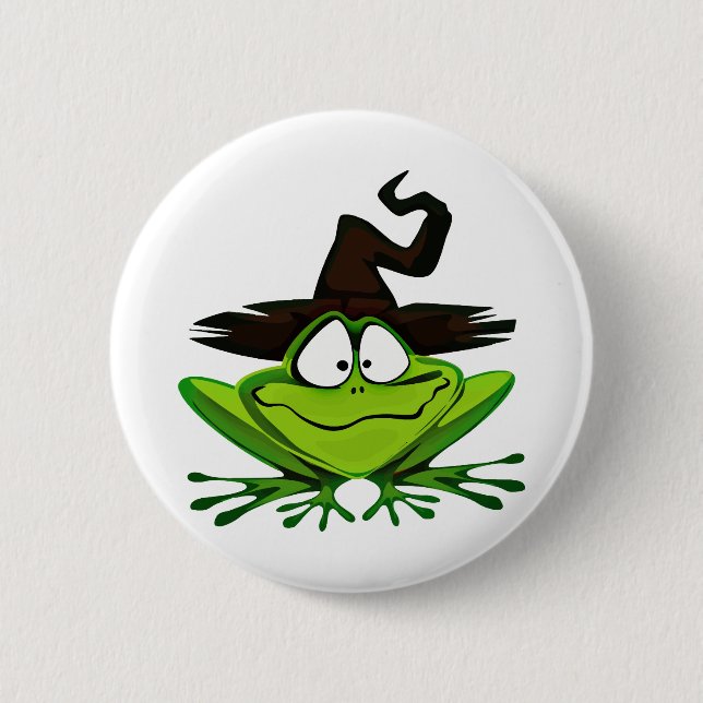 Funny Frog Happy Halloween Hexenhut Button (Vorderseite)