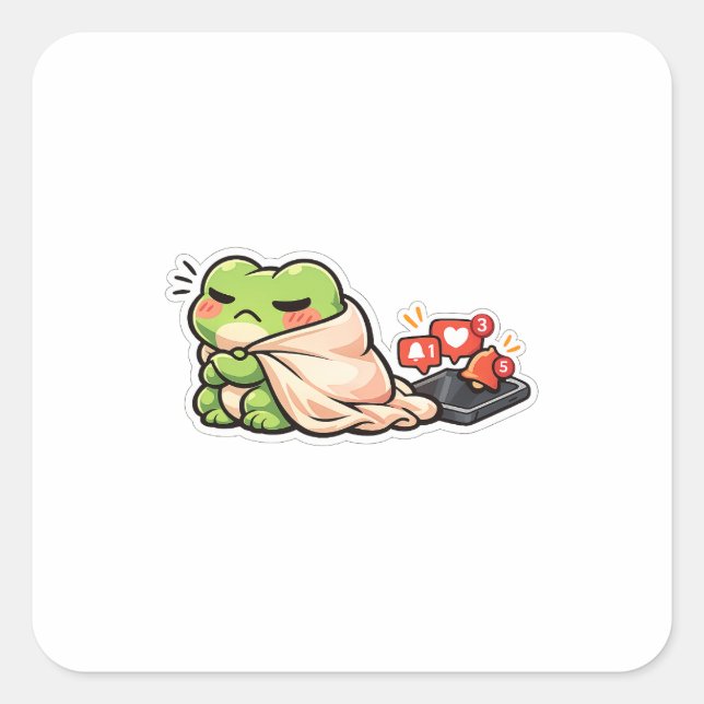 Funny Frog Ignoring Phone Introvert Antisocial Quadratischer Aufkleber (Vorderseite)