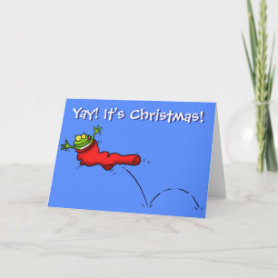 Funny frog in red Strumpf Weihnachtsgrüßkarte Karte